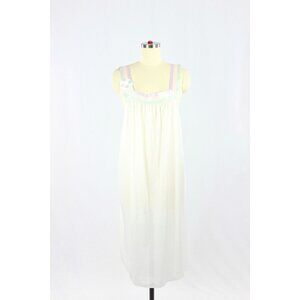 Vintage Unbranded White Satin Pastel Striped Negligee Nightgown Gown, One Size